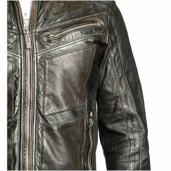 AFFLICTION Leather FIRE HORSE MEN'S JACKET Black - Picture 2 of 7